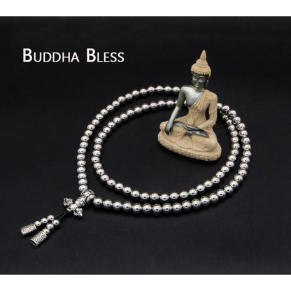 Täysmessinkinen Buddha-helmistä valmistettu itsepuolustusmala-kaulakoru