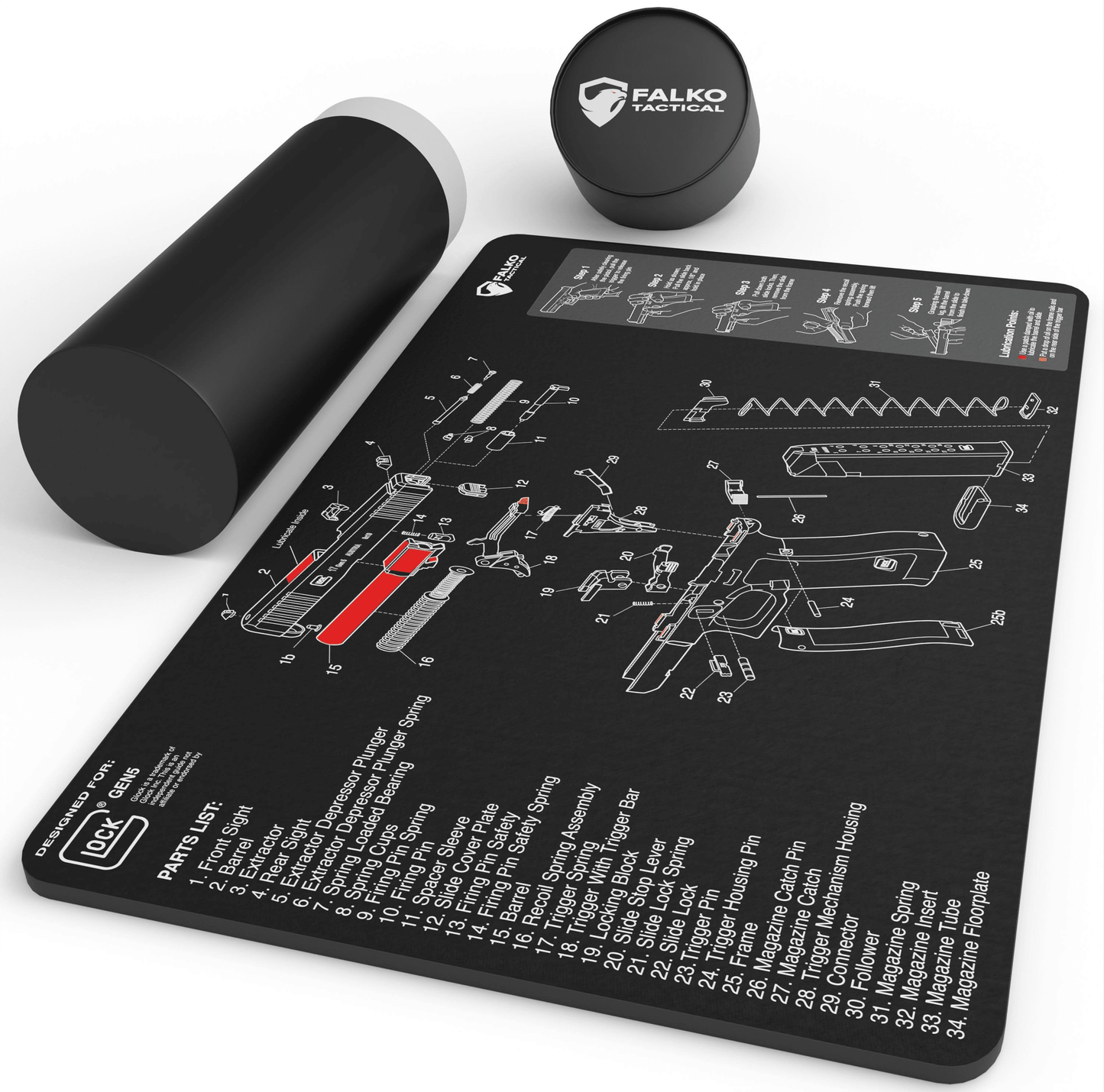 Glock device Cleaning Mat with Diagram