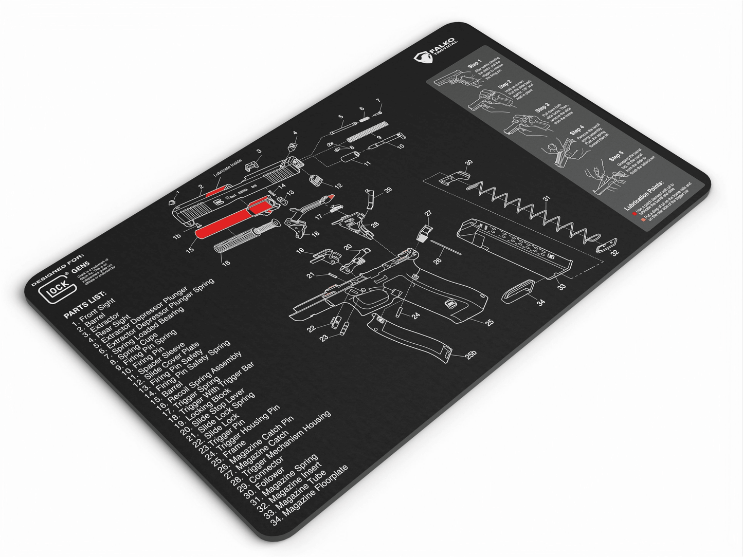 Glock device Cleaning Mat with Diagram